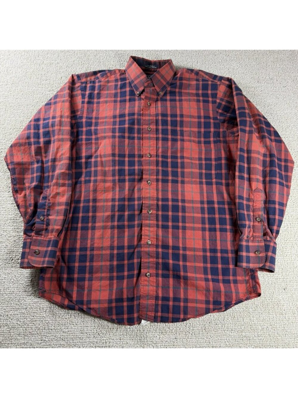 Vintage Burberry Red Plaid Button Down Shirt Red Blue Made In USA Men’s Size M